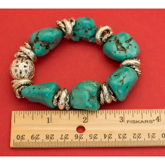 Flexible Bohemian Style-Natural Turquoise Beaded Fortune Bracelet-F8 - Picture 3 of 3